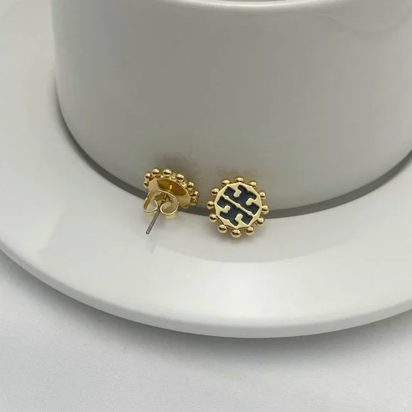 Tory Burch Gold and Navy Stud Earrings - Picture 4 of 5